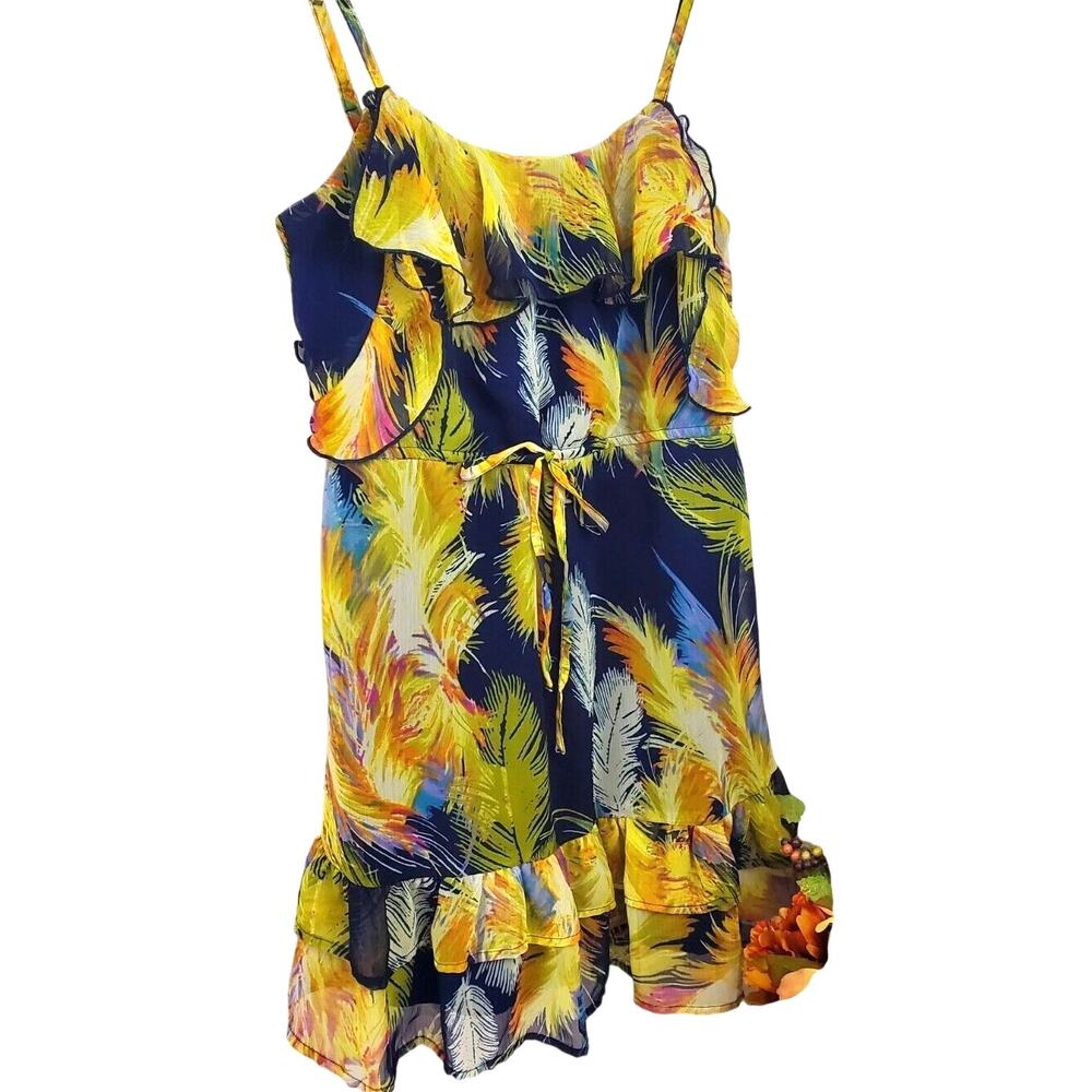Johnny Martin Dress S Feathers Ruffles Lined Spaghetti Strap Womens Size Small